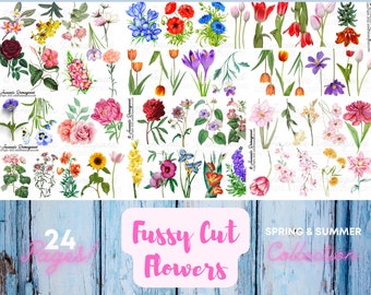 Kieskeurige snijbloemen voor ongewenste tijdschriften, collagekunst, scrapbooking, kaarten maken, kortstondige dagboeken, afdrukbaar, direct downloaden