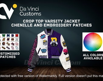 Custom Crop Top Varsity Letterman Jacket Wool Body With Leather Sleeves High School Soccer & Baseball Rugby Team Jacket