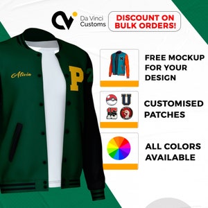 Kids Unisex Personalised Varsity Jacket, Kids Name , Number Varsity, Custom Varsity Jacket, Number Varsity Jacket, Kids Baseball Sport