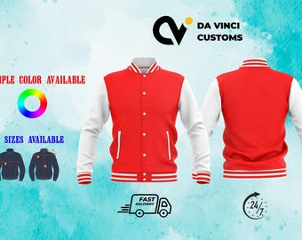 Chaqueta universitaria personalizada estilo Letterman, cuerpo rojo, mangas blancas, chaqueta de equipo de fútbol para hombres, mujeres y niños.