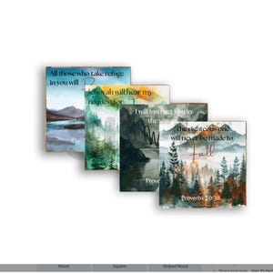 Set di sottobicchieri con versetti della Bibbia, paesaggio forestale, scrittura, decoupage digitale, salmi cristiani, proverbi, PNG, quadrato, resina, religione, fiume, sublimazione