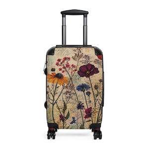 Vintage Floral Wildflowers Suitcase: Boho Botanical Travel Luggage (Carry On)