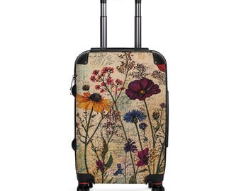 Maleta vintage con estampado floral de flores silvestres: Equipaje de viaje botánico estilo boho (equipaje de mano)