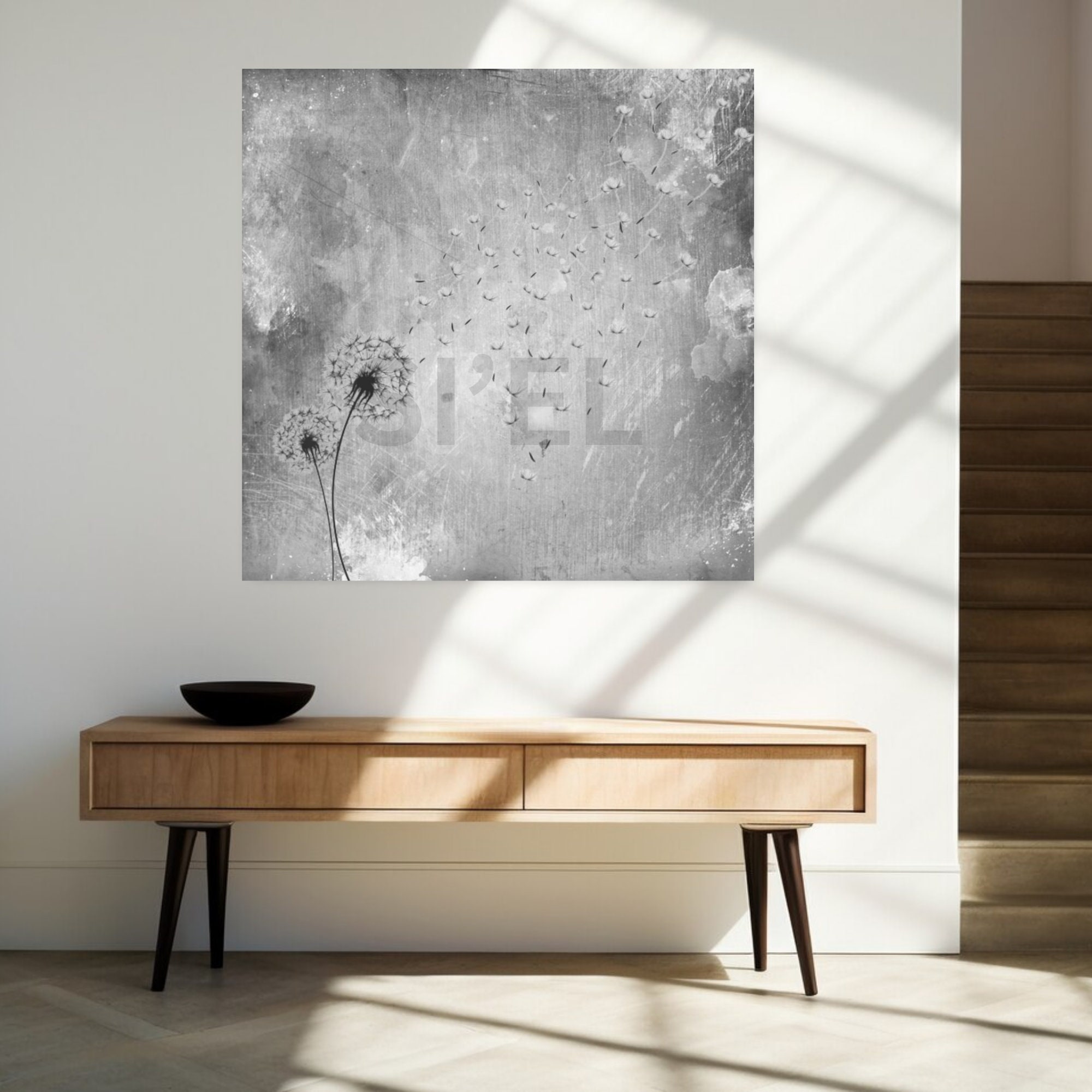 Dandelion Wall Art, Gray Dandelion Wall Art, Dandelion Wall Decor