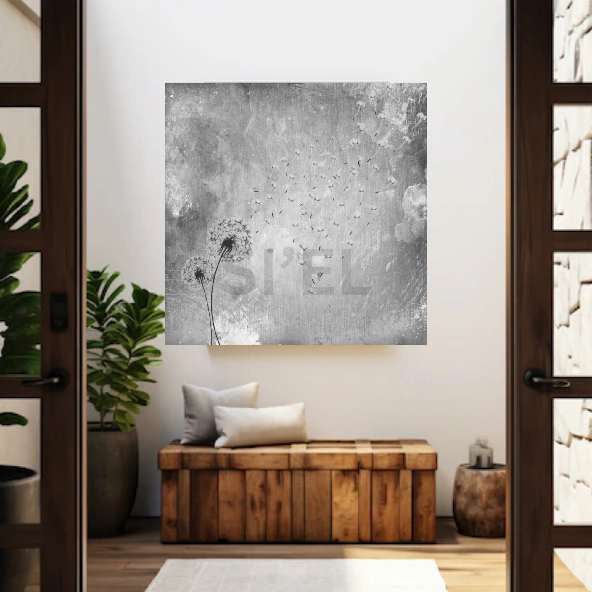 Dandelion Wall Art, Gray Dandelion Wall Art, Dandelion Wall Decor