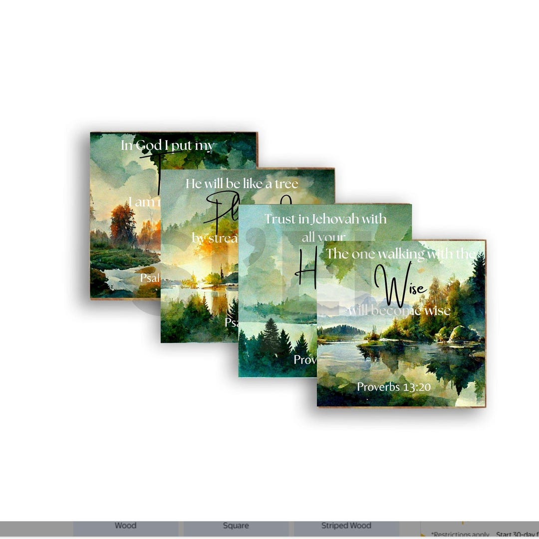Scripture Cascade Bible Verse Coaster Set (digital PNG) Forest Landscape River Trees ...