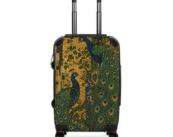 Maleta artística de pavo real: equipaje de viaje estilo bohemio inspirado en Gustav Klimt (equipaje de mano)