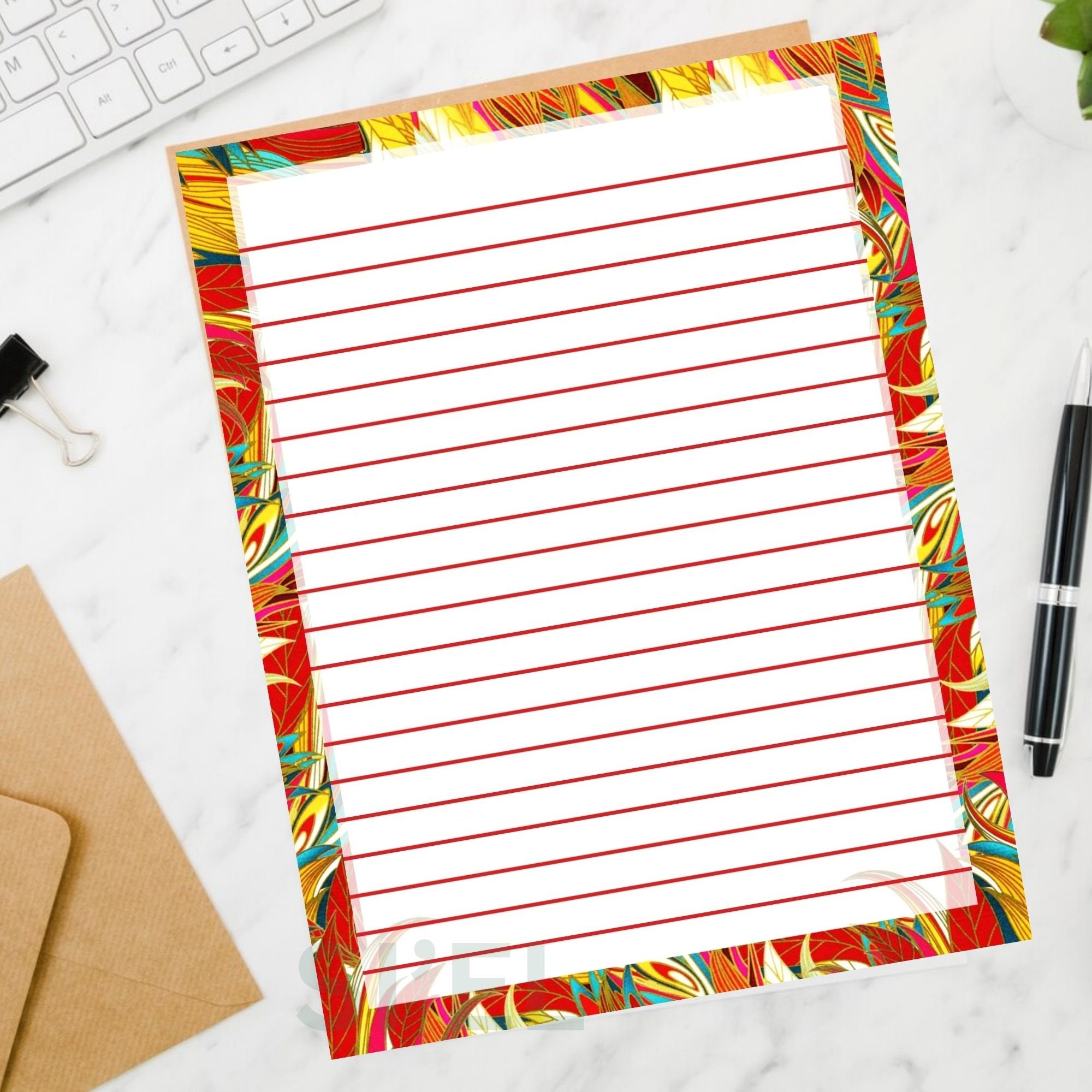 Boho Stationery, Digital, Letter Writing Paper, Printable, Lined ...