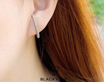 Korean Linear Crystal Earrings, Partial Hoops, Korean Piercing Pushback, Kpop Style Earrings, Korean Style Jewelry Handcraft, Made in Korea
