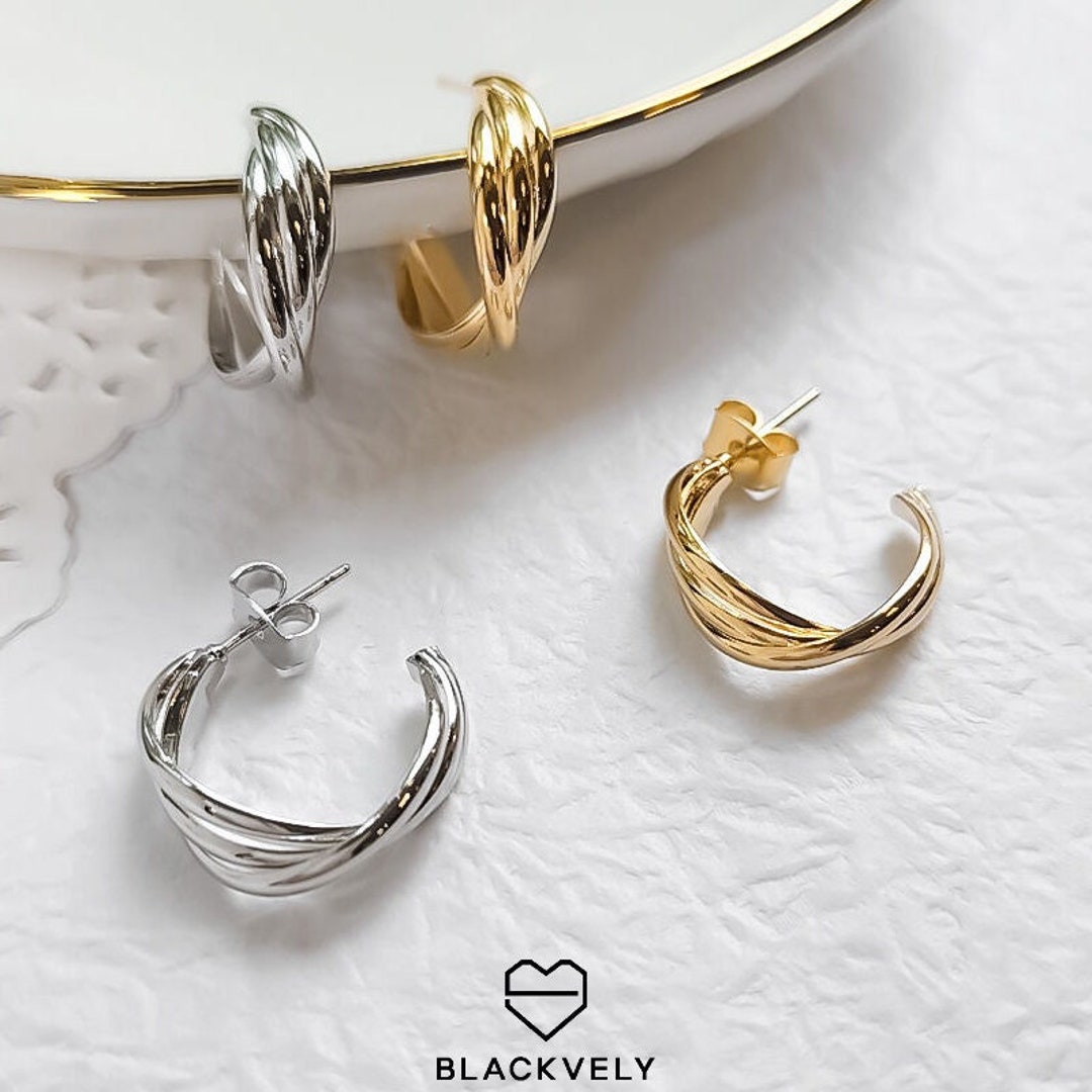 Korean Hoop Earrings Pushback Earrings Partial Hoops Korean Etsy