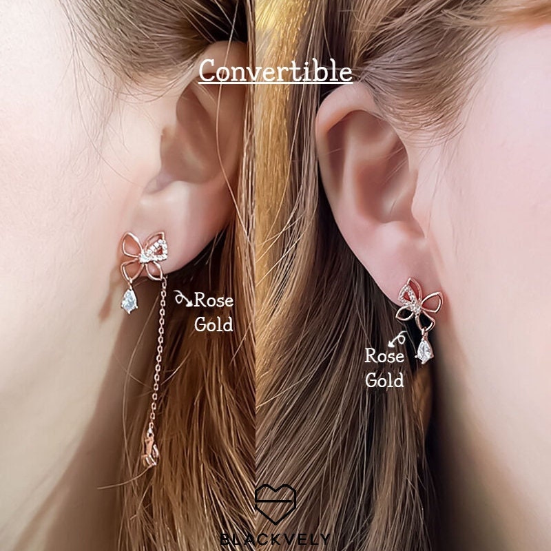 Convertible Earrings, Korean Piercing Pushback, Kpop Style Earrings, Korean Dangle Earrings Drop, Butterfly Earrings Set, Made in Korea