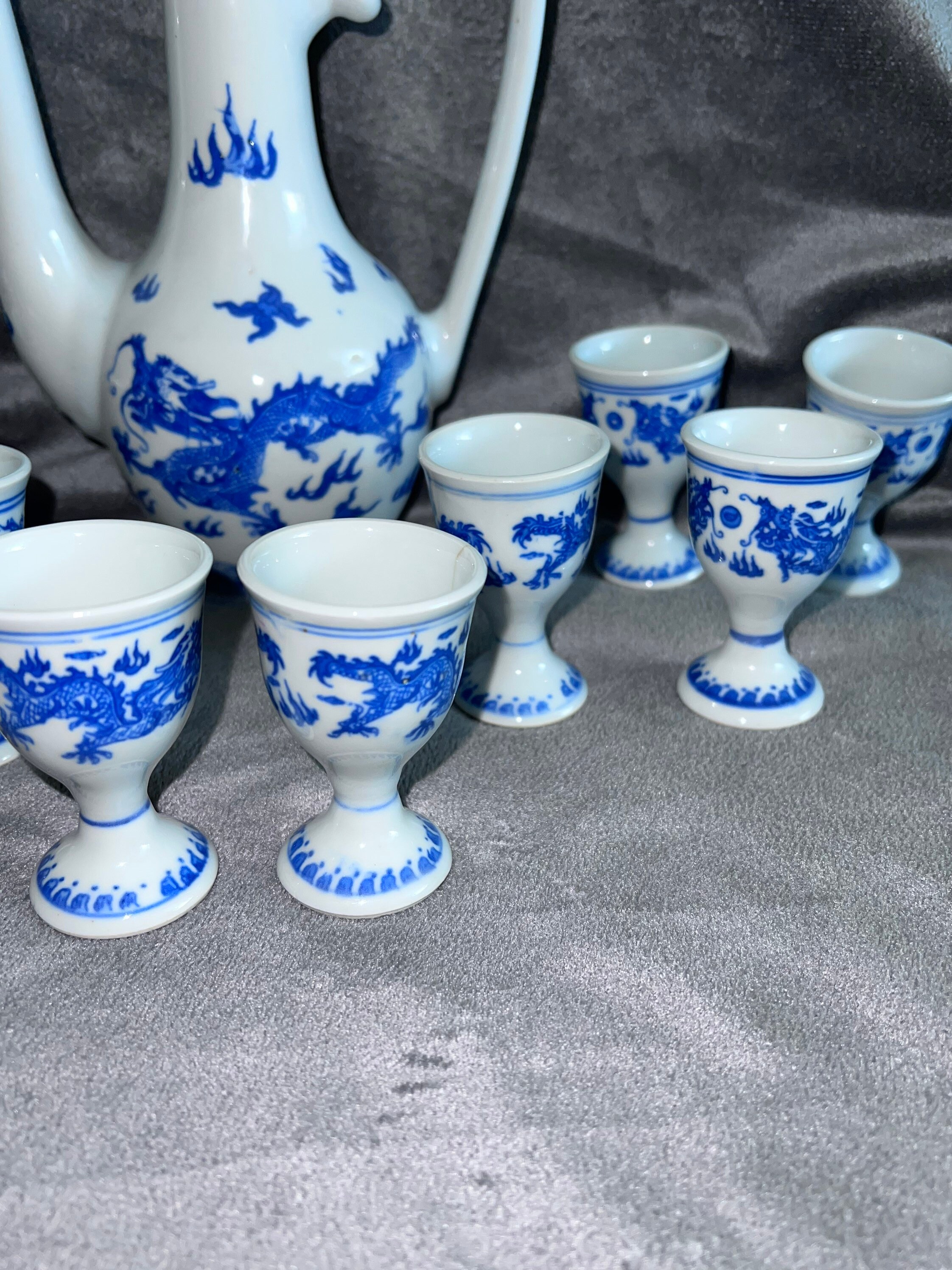 Jingdezhen Chinese Sake Wine Set Blue White Porcelain Ceramic