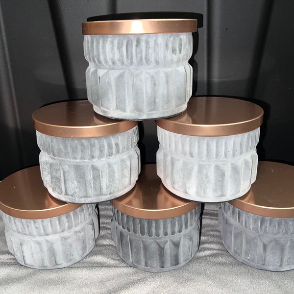 Set of 6 Empty jars for 3 wick candles pale grey rubbed velvet feel finish with copper lid. Craft jars. Candle making. Storage