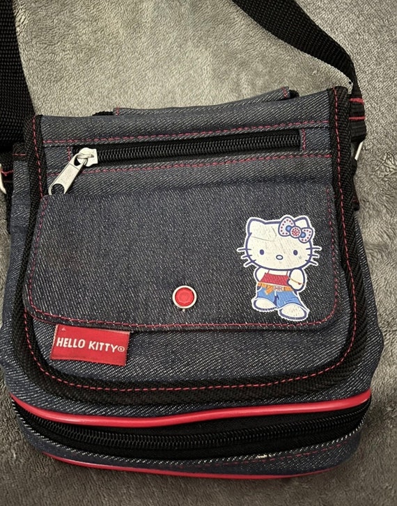 2002 Sanrio Hello Kitty Denim and Red Crossbody Bag Purse Y2K
