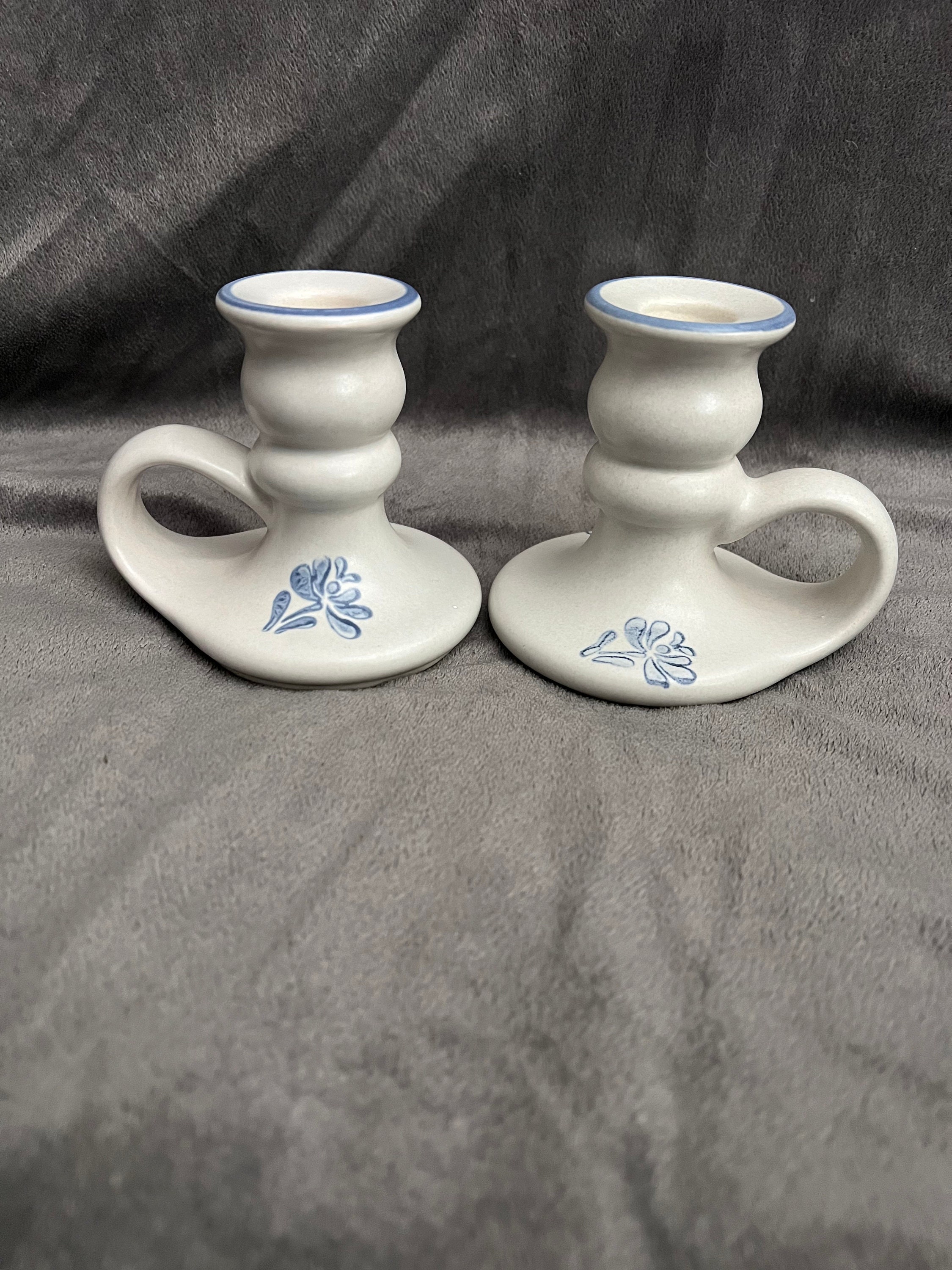 2 Pfaltzgraff Yorktowne Candle Holders Finger Loop Candle Stick Holder