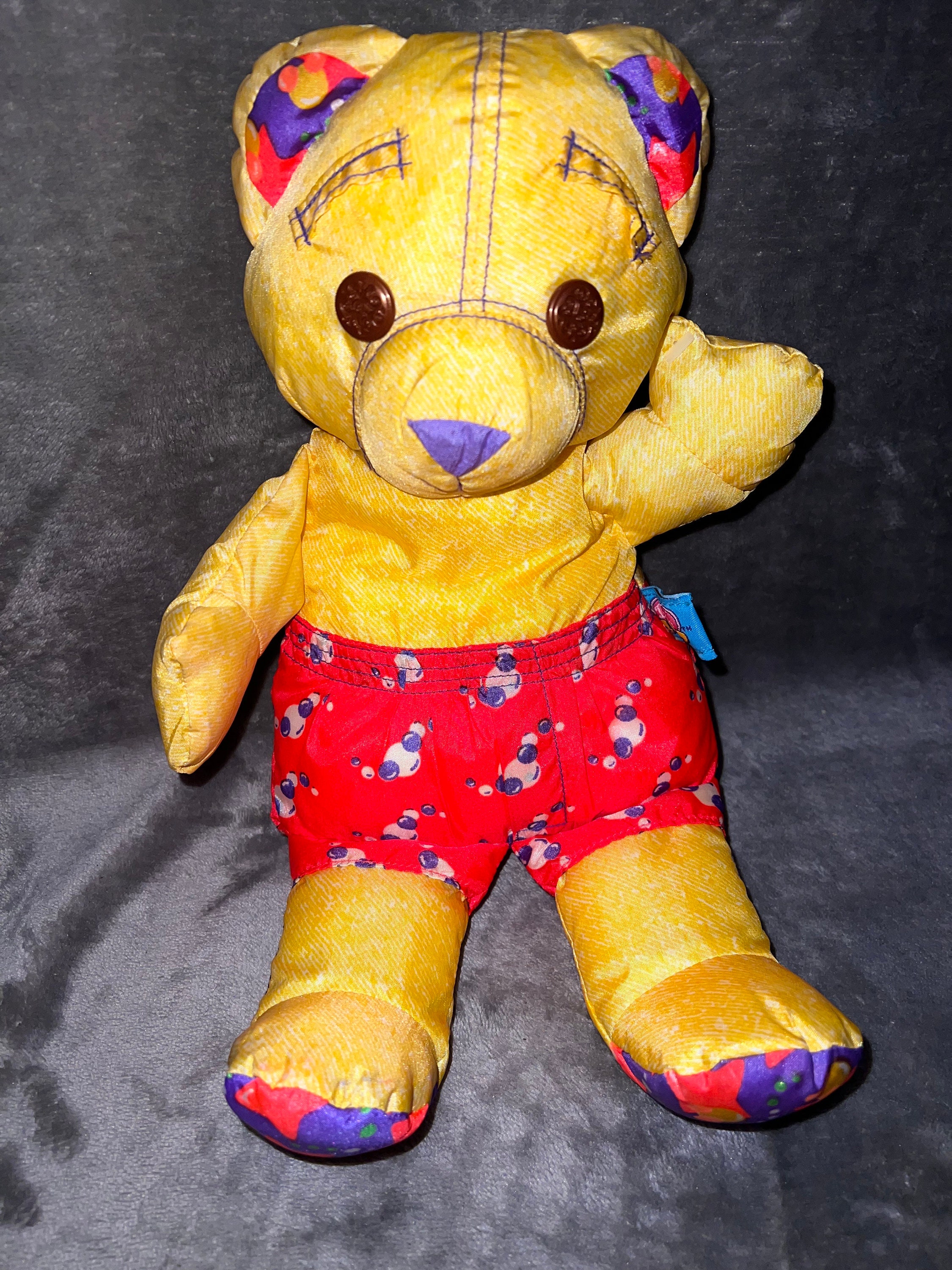 Vintage 1996 Tyco Doodle Bear Splash Time Yellow Teddy Stuffed