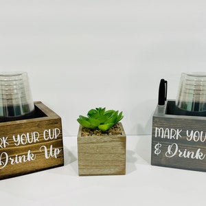 Wooden Cup Holder Party Cup Dispenser Mark Your Cup and Drink Up Party Decor Kitchen Gift for Mom Personalized Kitchen Utensils Party Gift