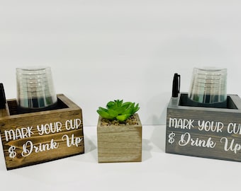 Wooden Cup Holder Party Cup Dispenser Mark Your Cup and Drink Up Party Decor Kitchen Gift for Mom Personalized Kitchen Utensils Party Gift