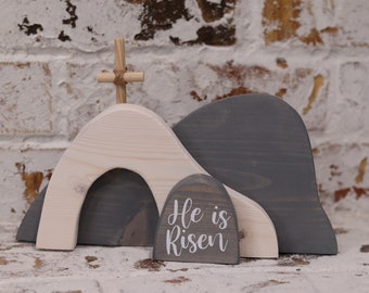 Handmade Wooden Easter Tomb: He is Risen Scene Decor