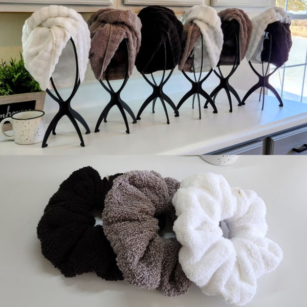 Hair Towel Scrunchies, Large scrunchies,  Soft Absorbent Terry Cloth Stay Put Wrap for drying your hair, Birthday gift, Wedding party