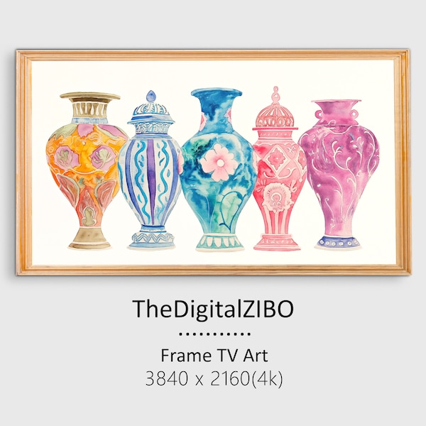 Samsung Frame TV Art - Colorful Patterned Vases - Watercolor Vases - Multicolored Vases - 4k Resolution - Digital Art - Digital Download V17