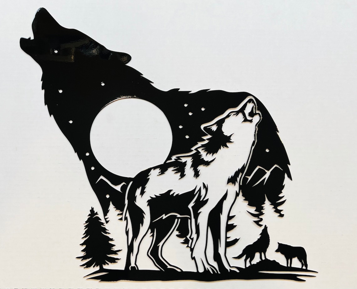 Metal Wolf & Mountain Wall Art, Wolf Art, Wolf Wall Decor, Metal Wolf