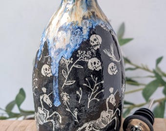 Ceramic Oil Bottle, Gothic Fantasy Accessories, Vinegar Cruet, Olive Oil Dispenser, Whimsigoth, Skull Decor