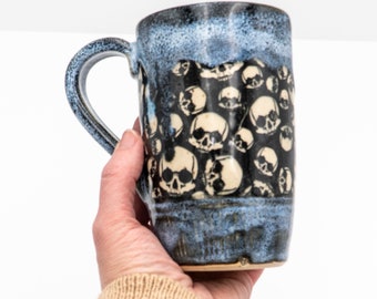 Whimsigoth Skull Mug Ceramic, Large Coffee Mug Spooky, 9 year Anniversary Gift for Husband, Gothic Mug, Best Friend Birthday Gift, Handmade