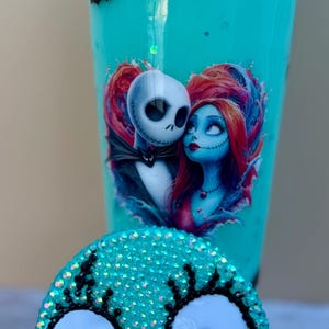 Sally & Jack Skellington inspired Glow-in-the-dark Snow Globe Tumbler