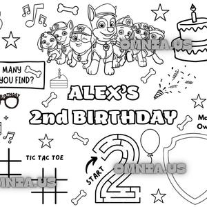 Personalized Paw Patrol Activity Sheet for Birthdays, Birthday Placemat, Coloring Sheet Printable