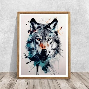 Wolf  Printable, Gray Wolf Art Print, Nature Painting Wall Art Decor, Digital Art Wolf, Wild Animals Art, Home Decor, Watercolor Painting
