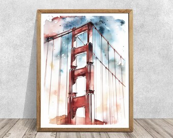 Arte mural digital del puente Golden Gate, impresión artística digital del puente Golden Gate, impresión artística de San Francisco, descarga de impresión del puente Golden Gate
