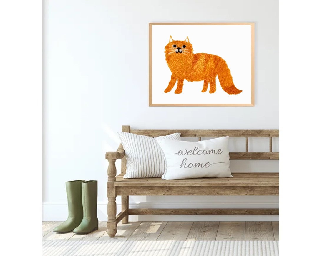 Cat Watercolor Print, Fluffy Watercolor Cat Print, Watercolor Cat Wall ...
