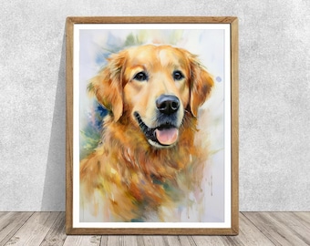 Portret zwierzaka, portret psa, upamiętnienie zwierzaka, prezent dla zwierzaka, prezent dla miłośnika zwierząt, malowanie psów, prezenty, wystrój wnętrz, sztuka cyfrowa, grafika z golden retrieverem