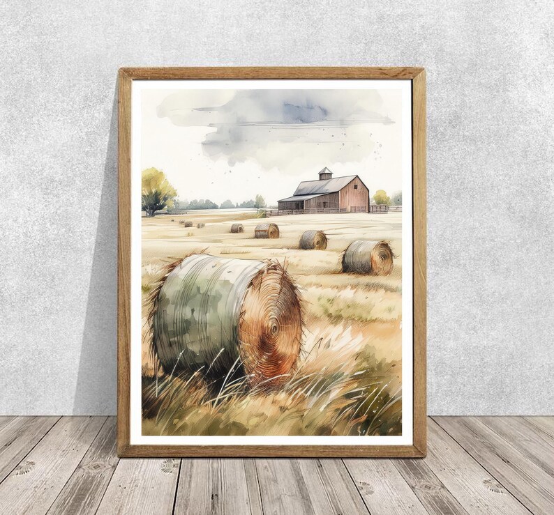 Watercolor Farmhouse Print, Rustic Barn Print, Digital Barn Print ...