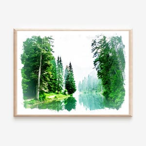 Watercolor Forest Wall Art Print, Landscape Watercolor Art, Digital Watercolor Nature Painting, Watercolor Print Forest, Nature Art Print