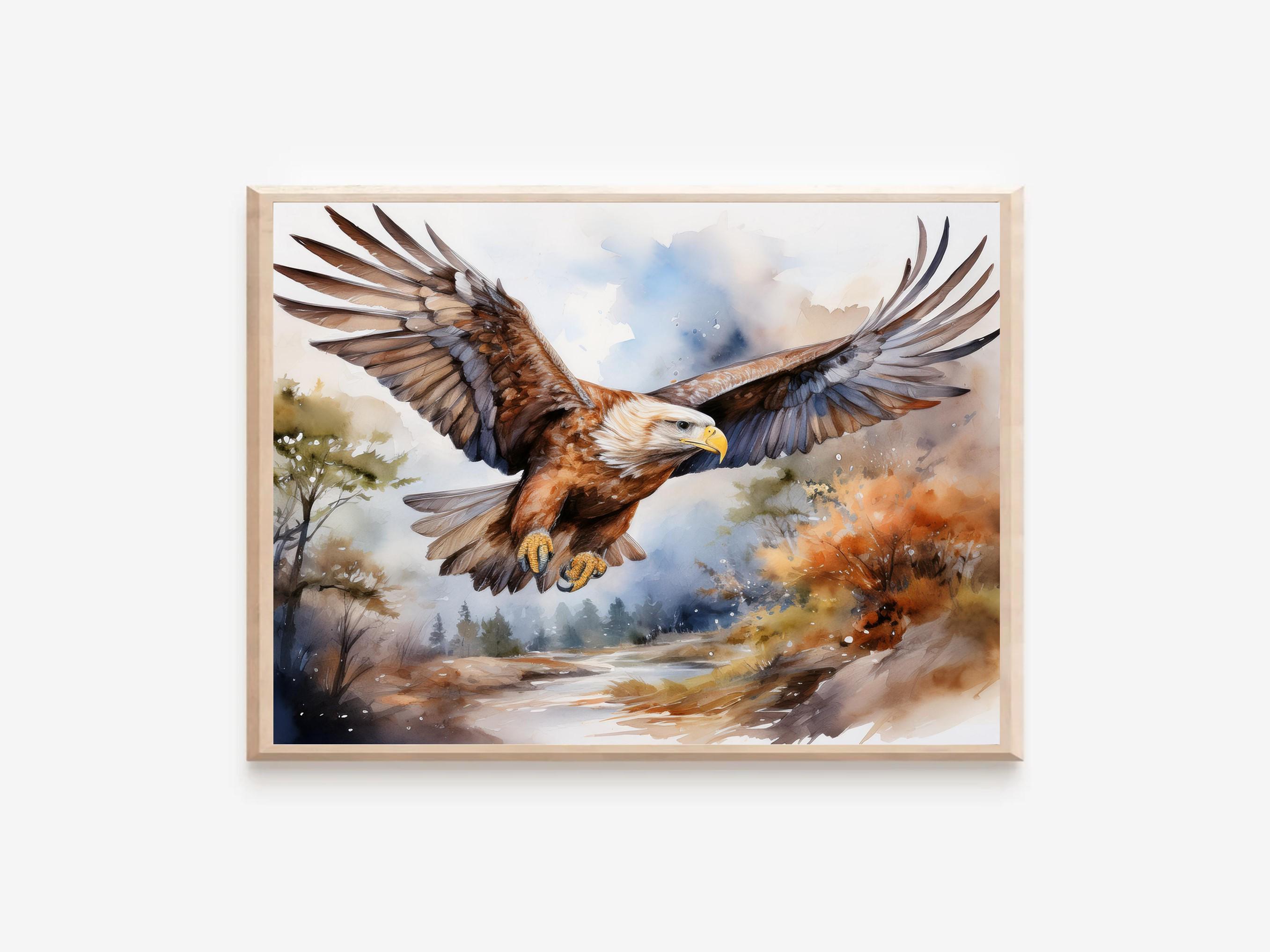 Watercolor Bald Eagle, Eagle and Mountain Landscape, Printable Wall Art, American Eagle, Nature Painting, Eagle Painting, Home Decor, Nature