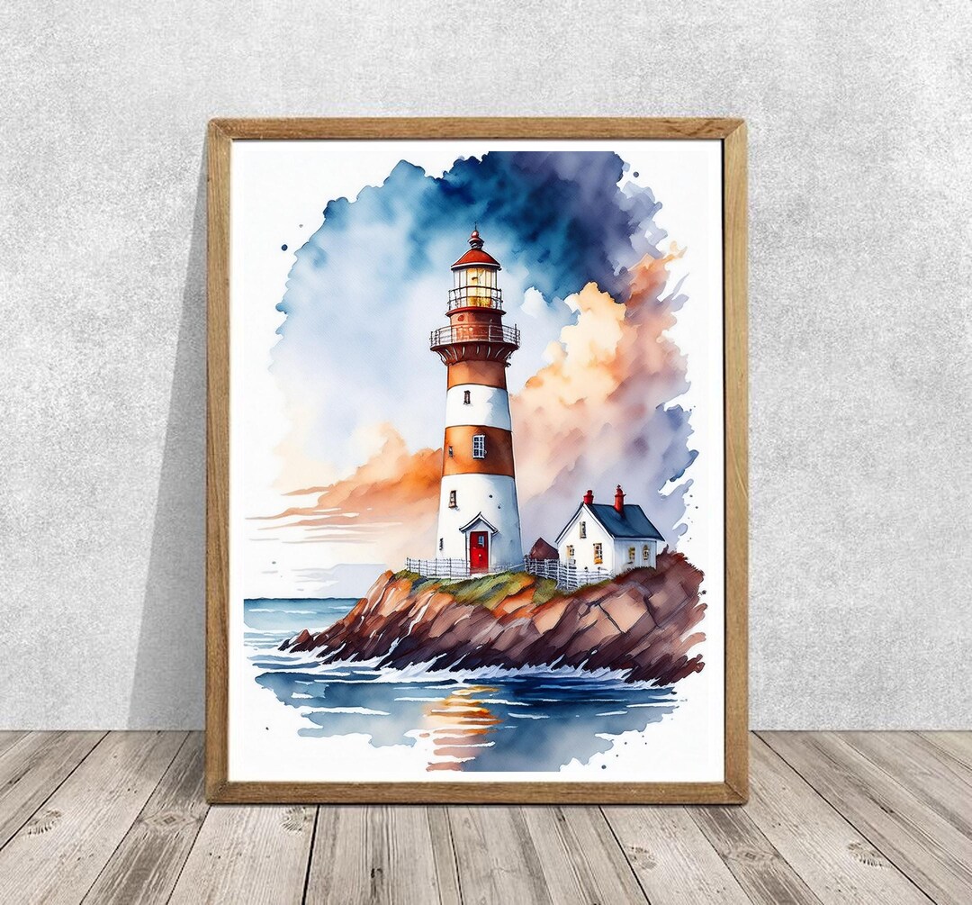 Watercolor Lighthouse Wall Art Print, Lighthouse Painting Wall Art ...