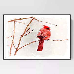 Watercolor Red Cardinal Print, Bird Art Print, Red Cardinal Art Print, Printable Cardinal Bird Painting Print, Digital Red Bird Art Print