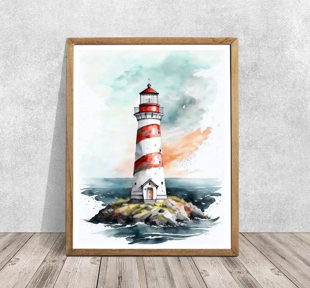 Watercolor Lighthouse Digital Print, Lighthouse Print, Lighthouse Art ...