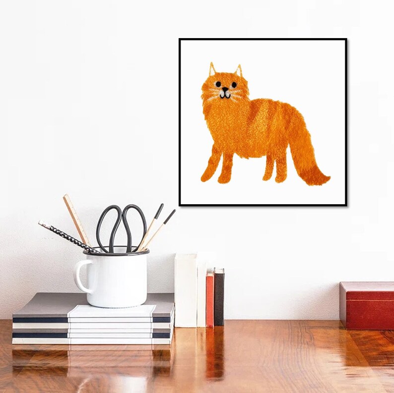 Cat Watercolor Print, Fluffy Watercolor Cat Print, Watercolor Cat Wall ...