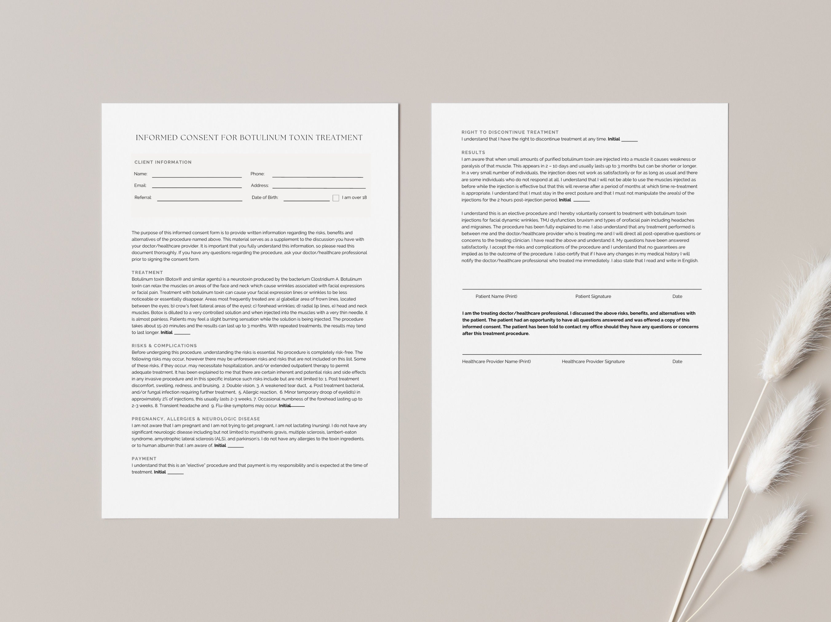 Botox Treatment Business Client Waiver Forms Kit Cosmetic Etsy