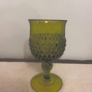Vintage Indiana Glass Green Diamond Point Water Goblet