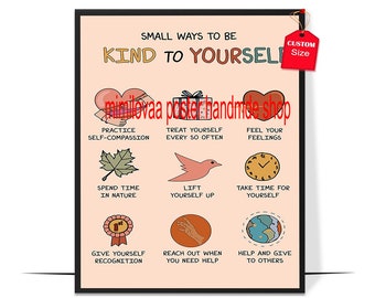 Be Kind to Yourself Poster Mental Health Poster for Classroom School Counselor Therapist Office Decor