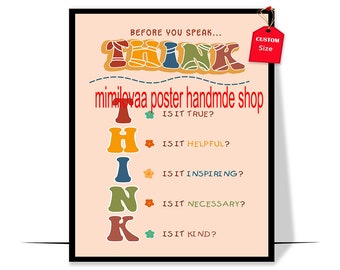 Before You Speak Think Poster Mental HealthPoster for Classroom School Counselor Therapist Office Decor