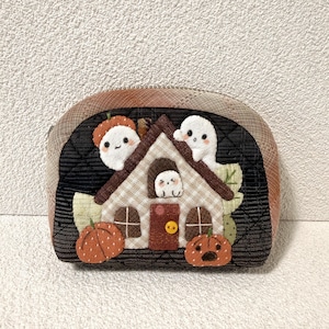 Portamonete di Halloween, grazioso astuccio a forma di zucca fantasma, borsa patchwork con cerniera fatta a mano, portafoglio trapuntato per carte di credito, regalo per la stagione spettrale