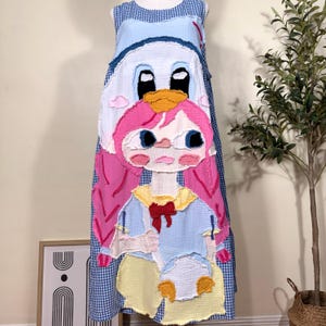 Handmade Fairytale Patchwork Dress, OOAK Wearable Art Cotton Dress, Whimsical Applique Dress, Doodle Dress, Teacher Dress, Theme Park Outfit