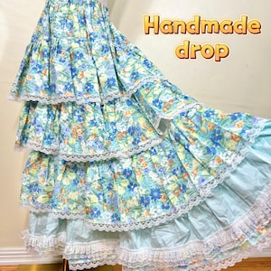 Handmade Cottagecore Maxi Skirt: Floral Ruffle Tiered Cake Skirt