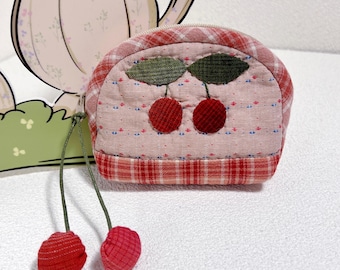 Gesteppte Kirsche Geldbörse: Japanischer Stoff Patchwork Beutel