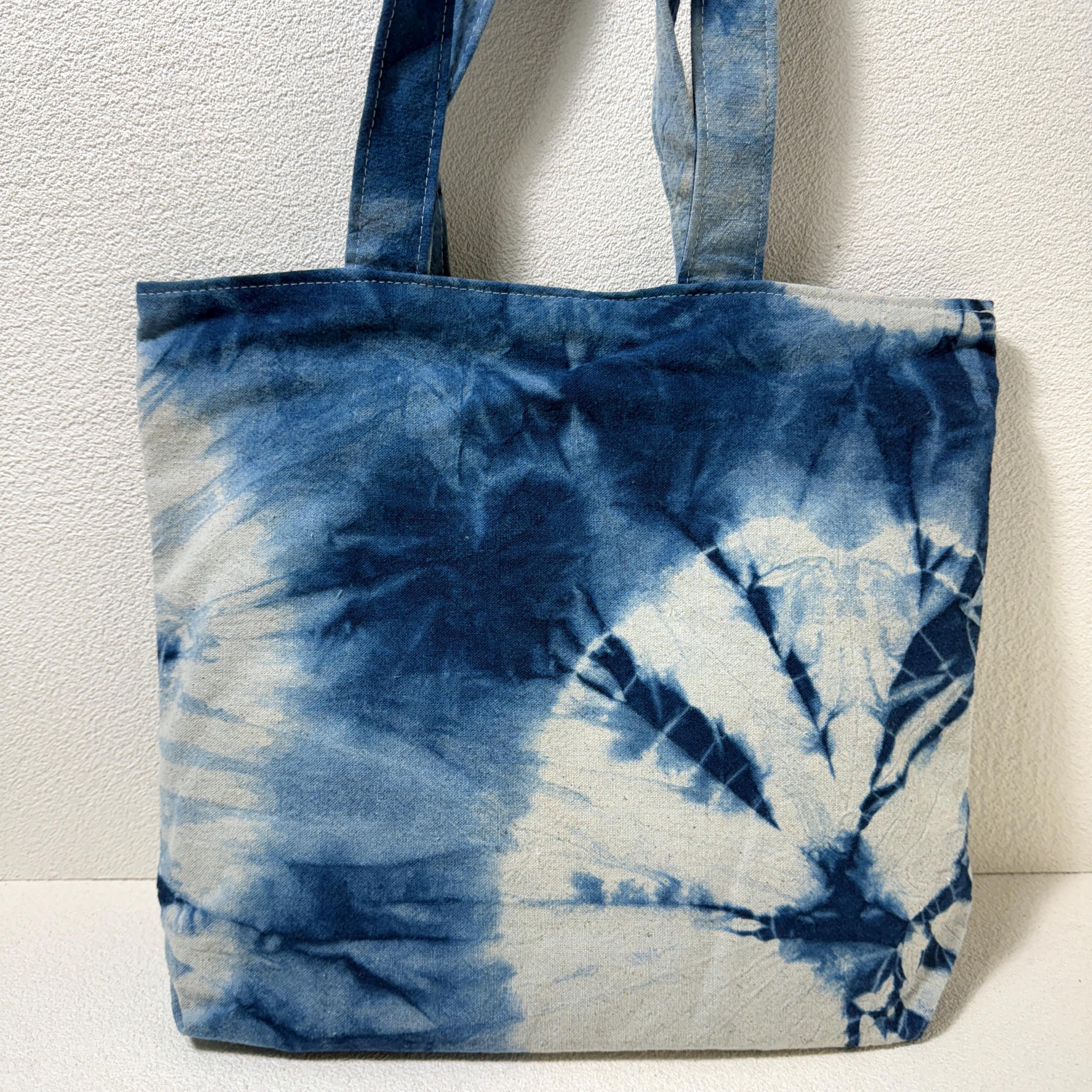 Handmade Indigo Shibori Tote Bag: Japanese Tie-dye Cotton Shoulder